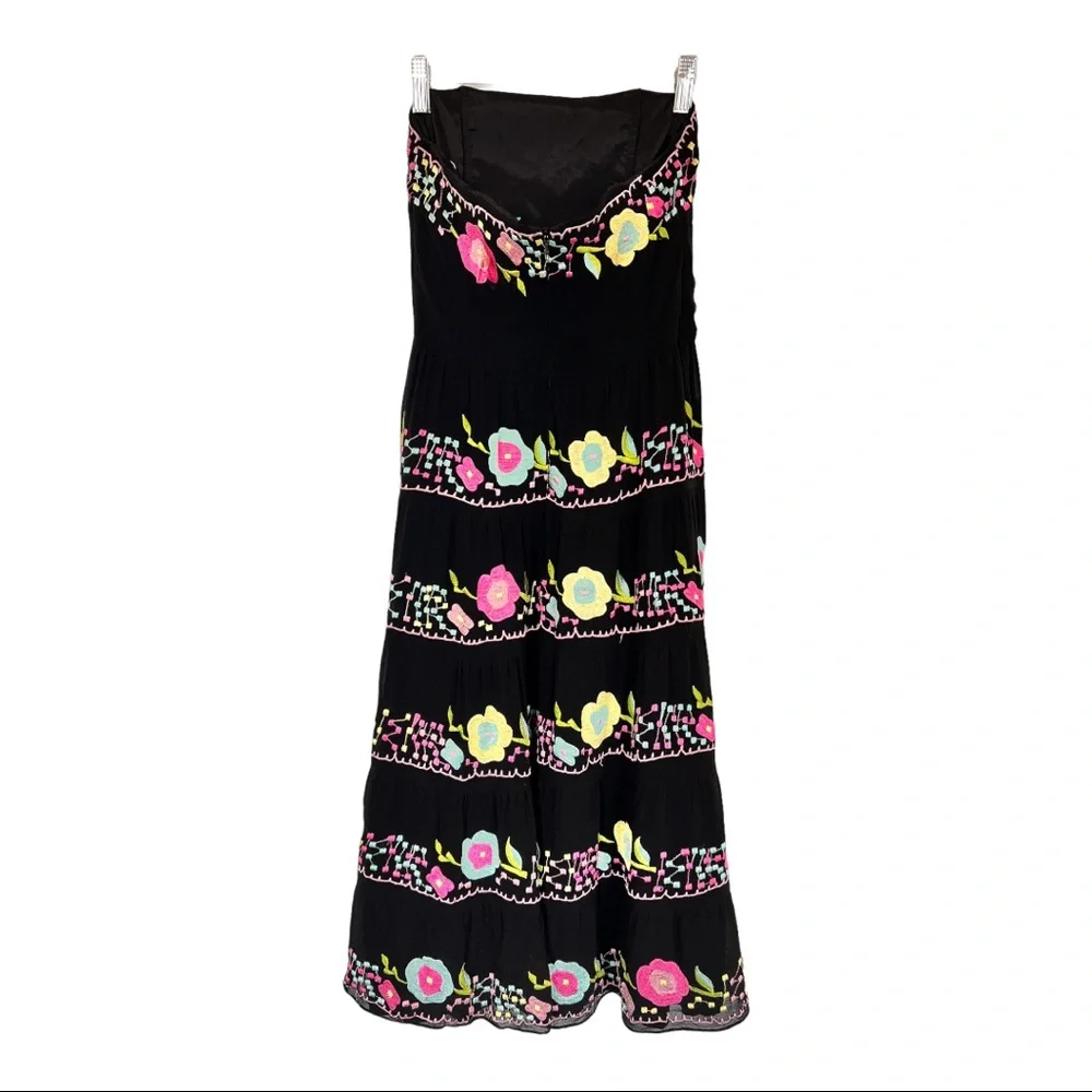 Nanette lepore Women's Black Strapless Dress Embroidered Size 4 - Picture 7 of 10